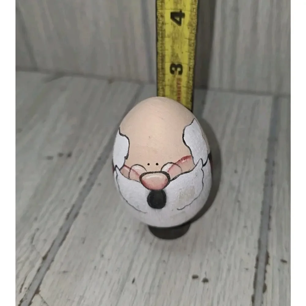 Vintage Hand Painted Wood Santa Clause Egg Figurine Kitschy Christmas Holiday